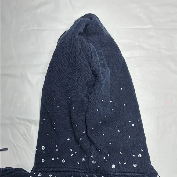 Off-White Dark Blue Men's Hoodie with Silver Accents - Picture 7 of 8